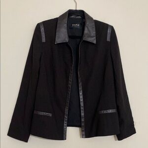 Dona Buchman Women's open Jacket blazer women 14 wool leather trim event office